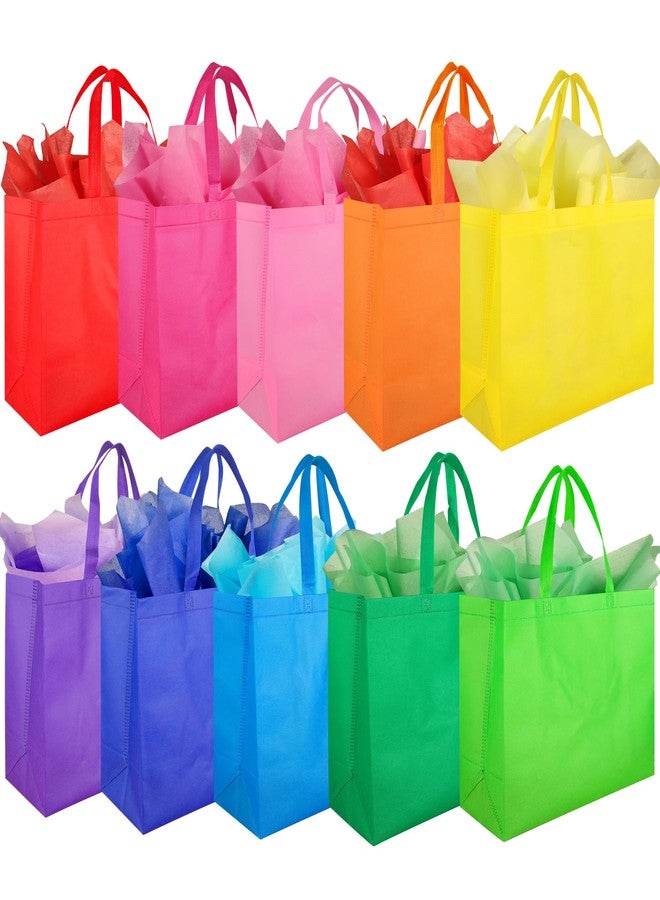 SPERPAND 20 Pcs Large Goodie Bags with Tissues - 15.7" Reusable Non Woven Treat Tote Gift Bags with Handles for Kids Birthday, Holiday Gift Bags, Baby Shower, Rainbow Party Favor Bags - Image 1