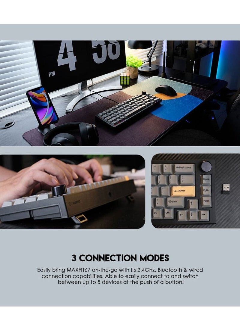 FANTECH - FANTECH MAXFIT67 3-Mode Custom Mechanical Gaming Keyboard RGB Backlit, 65% (67-Key) Hot Swappable Bluetooth/2.4G Wireless/Type-C Wired South Facing Mechanical Keyboard, Kailh White Switch - Image 1