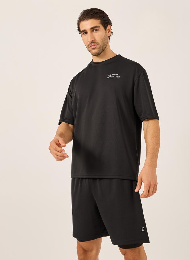 Styli Minimal Printed Mesh T-Shirt and 2in1 Shorts Set  - Image 2