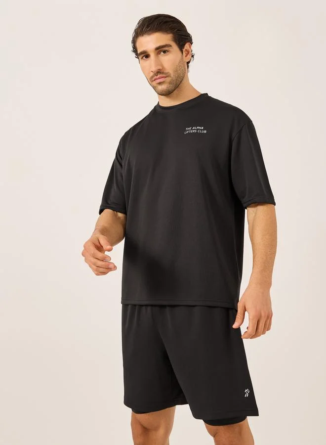 Styli Active Minimal Printed Mesh T-Shirt and 2in1 Shorts Set