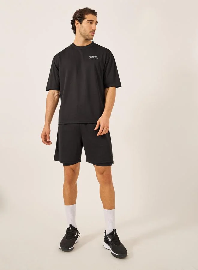 Minimal Printed Mesh T-Shirt and 2in1 Shorts Set
