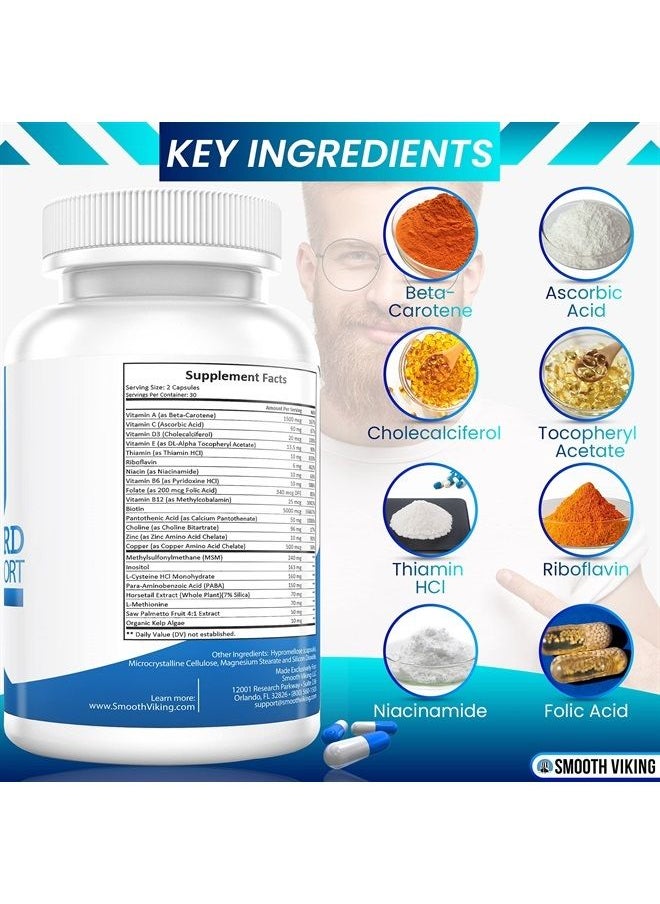 Smooth Viking Beard Care - Beard Growth Supplement - Hair Growth Vitamins for Men (60 Capsules) - 5000 MCG Biotin & DHT Blocker for Hair Loss Treatment - Beard Pills for Thicker, Stronger Hair - Image 1