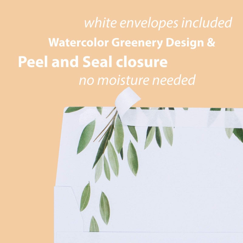 Gooji 4x6 Greenery Leaves Gold Foil Thank You Cards (Bulk 20-Pack) Matching Peel-and-Seal White Envelopes | Assorted Set, Watercolor | Birthday Party, Baby Shower, Weddings, Greeting, Blank Notes - Image 2