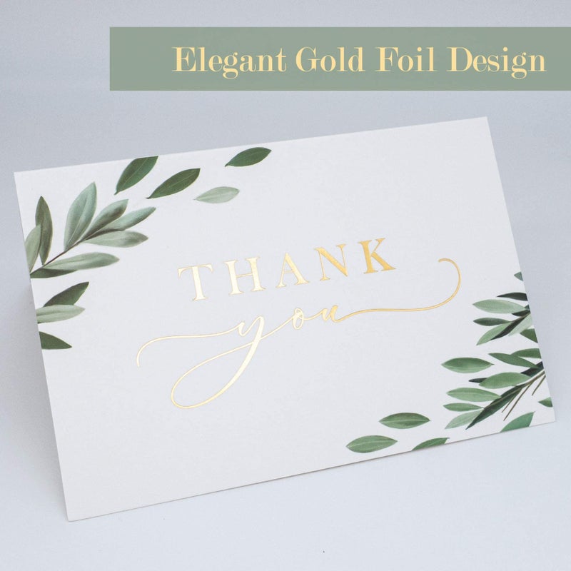 Gooji 4x6 Greenery Leaves Gold Foil Thank You Cards (Bulk 20-Pack) Matching Peel-and-Seal White Envelopes | Assorted Set, Watercolor | Birthday Party, Baby Shower, Weddings, Greeting, Blank Notes - Image 5