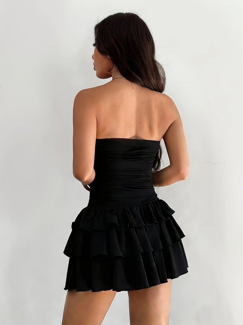 Strapless A-Line Mini Dress with Ruffle Hem, Versatile Everyday Ruffle Dress - Image 2