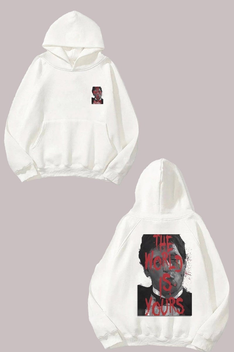 The Wert Unisex Scarface The Worldis Yours Design Front Back Printed Regular Fit White Sweatshirt - Image 1