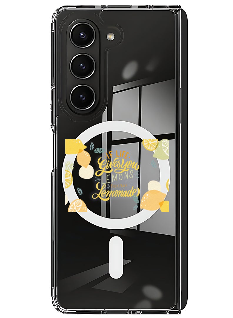 Theodor Magnetic Case for Samsung Galaxy Z Fold 5 Compatible with MagSafe Wireless Charging, Shockproof Phone Bumper Cover When life gives you lemons then make Lemonada - Image 1