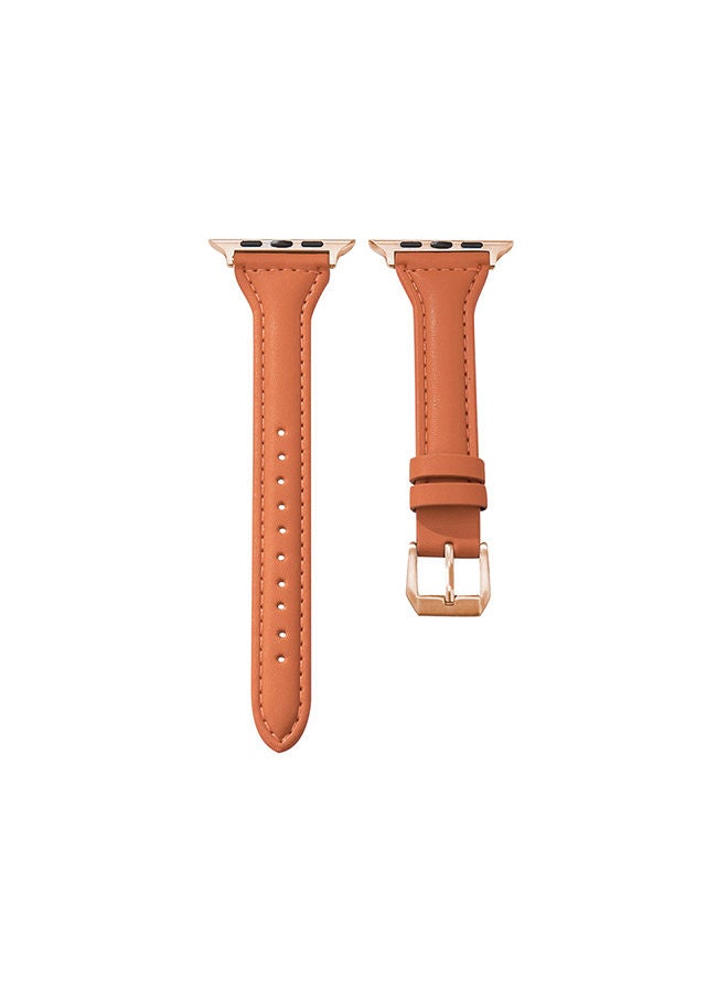 O Ozone Slim Leather Bands For Apple Watch Series 10 9 8 7 6 5 4 SE 38/40/41/42mm Top Grain Thin Leather Wristband - Orange - Image 1