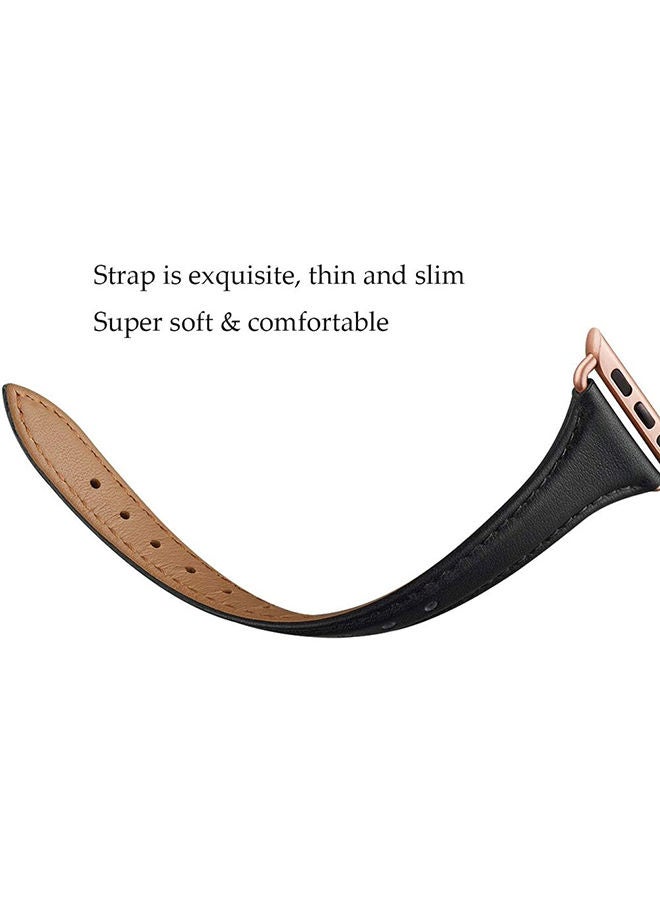 O Ozone Slim Leather Bands For Apple Watch Series 10 9 8 7 6 5 4 SE 38/40/41/42mm Top Grain Thin Leather Wristband - Orange - Image 4