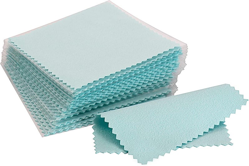 CATIFLIN 100pcs Premium Jewelry Cleaning Cloth, Silver Polishing Cloth Individually Wrapped, for Sterling Silver, Gold, Brass, Silverware, Coin, Ring, Watch and More (Sea Blue, 3.15" x 3.15") - Image 1