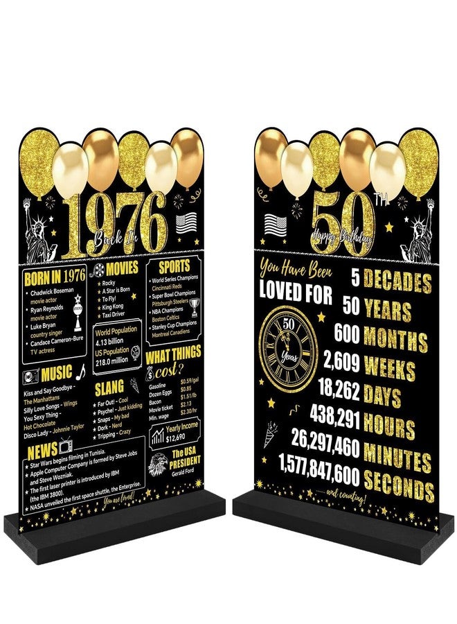 Guiruiy Black Gold 50th Birthday Decorations Back in 1974 Table Banner Sign for Men Women, Two-Sided 50th Birthday Wooden Poster with Stand Party Supplies, Fifty Year Old Bday Display Holder Table - Image 1