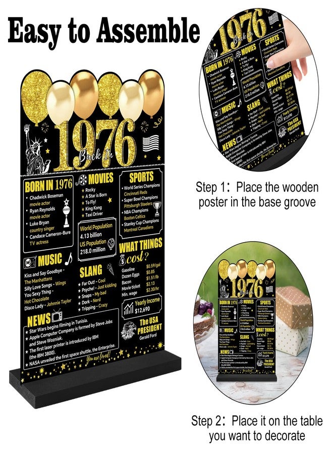 Guiruiy Black Gold 50th Birthday Decorations Back in 1974 Table Banner Sign for Men Women, Two-Sided 50th Birthday Wooden Poster with Stand Party Supplies, Fifty Year Old Bday Display Holder Table - Image 3