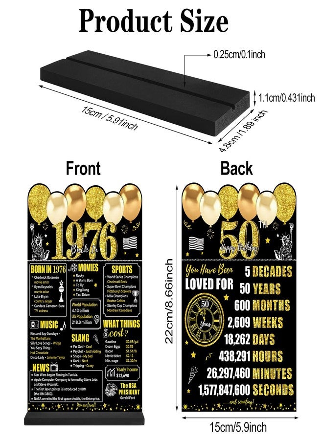 Guiruiy Black Gold 50th Birthday Decorations Back in 1974 Table Banner Sign for Men Women, Two-Sided 50th Birthday Wooden Poster with Stand Party Supplies, Fifty Year Old Bday Display Holder Table - Image 2