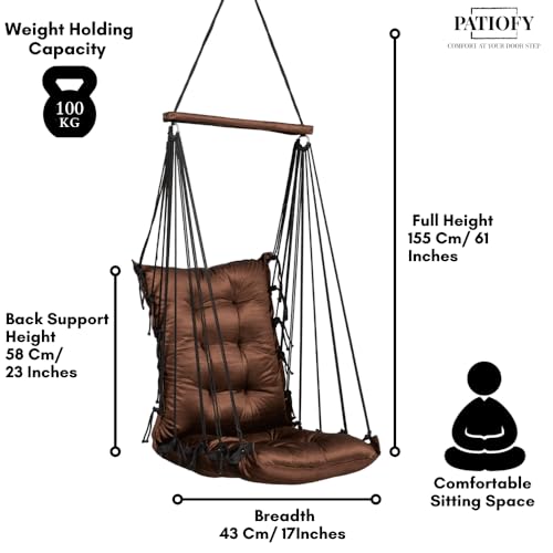 Patiofy Soft Cotton Hammock Hanging Swing for Adults & Kids/Swing Chair for Home/Jhula for Adults/Swing for Living Room/Swing for Home Balcony/Hanging Jhula Chair (Brown) - Image 3