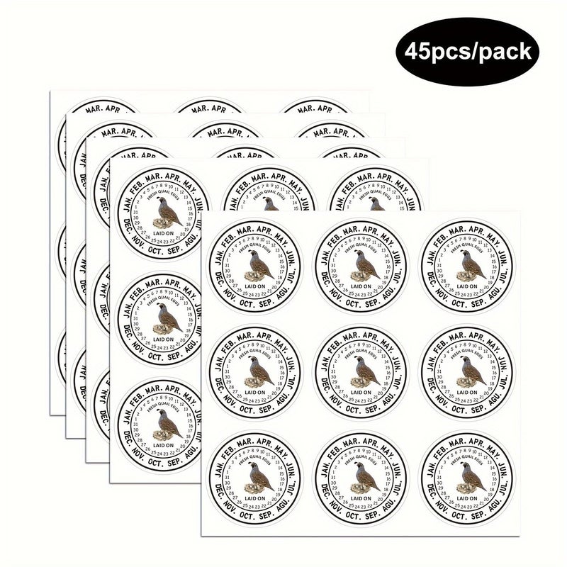 45 Sheets Per Pack Creative Round Quail Egg Laying Time Stickers for Farm Egg Boxes - Image 1