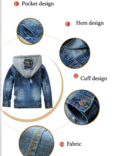 Mallimoda Kids Boys Girls Hooded Denim Jacket Zipper Coat Outerwear Style 6 Denim 7-8 Years - Image 5