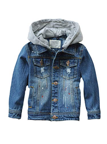 Mallimoda Kids Boys Girls Hooded Denim Jacket Zipper Coat Outerwear Style 6 Denim 7-8 Years - Image 1