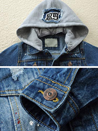 Mallimoda Kids Boys Girls Hooded Denim Jacket Zipper Coat Outerwear Style 6 Denim 7-8 Years - Image 3
