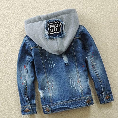 Mallimoda Kids Boys Girls Hooded Denim Jacket Zipper Coat Outerwear Style 6 Denim 7-8 Years - Image 2