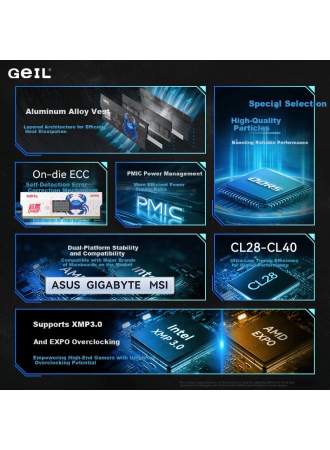 Geil 48gb Kit Ddr5 6000 Desktop Computer Memory Module Hynix M-die Chips Crab Armor Series Metallic Gray C30 - Image 1