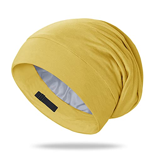 OLESILK 100 Mulberry Silk Bonnet for Sleeping Women Silk Hair Wrap for Sleeping for WomenMen Real Silk Not Satin Yellow - Image 1
