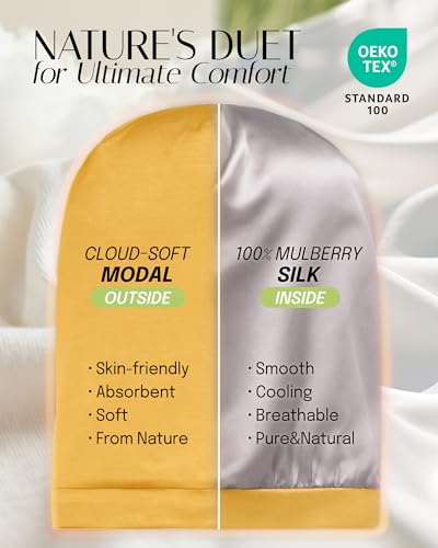 OLESILK 100 Mulberry Silk Bonnet for Sleeping Women Silk Hair Wrap for Sleeping for WomenMen Real Silk Not Satin Yellow - Image 3