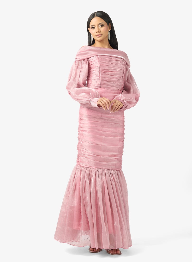 نمشي x فستان ميرميد مكشكش بكتف مكشوف - Image 1