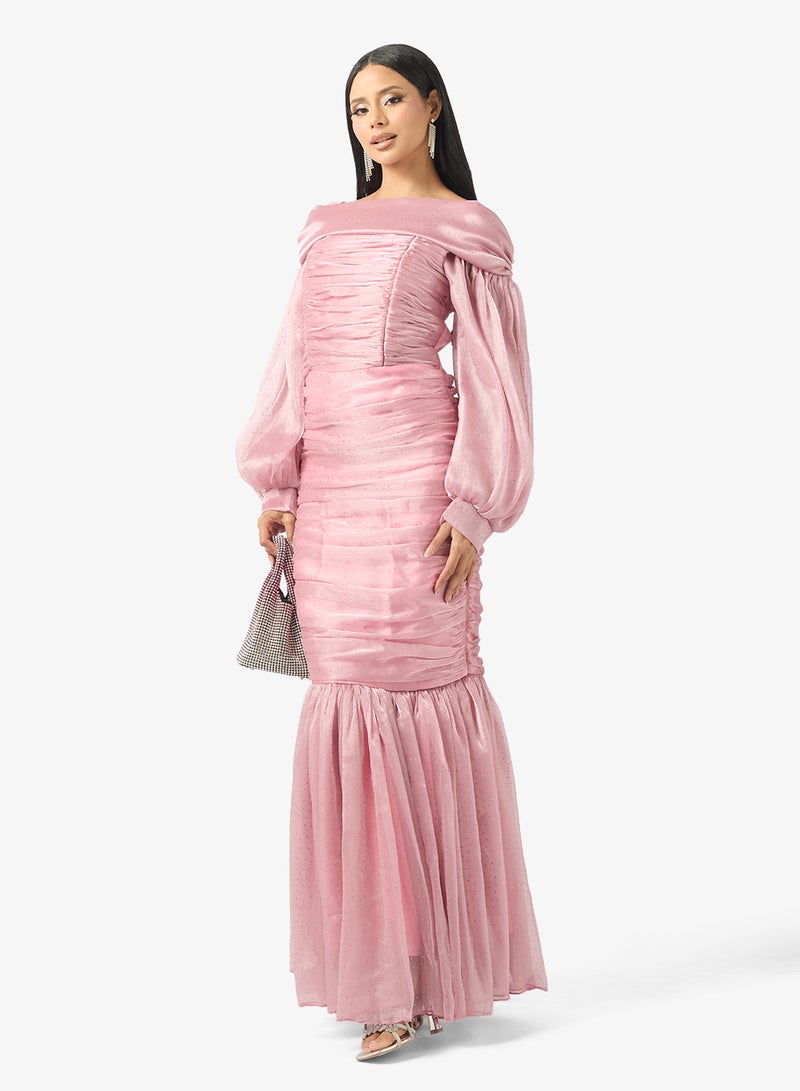 نمشي x فستان ميرميد مكشكش بكتف مكشوف - Image 4