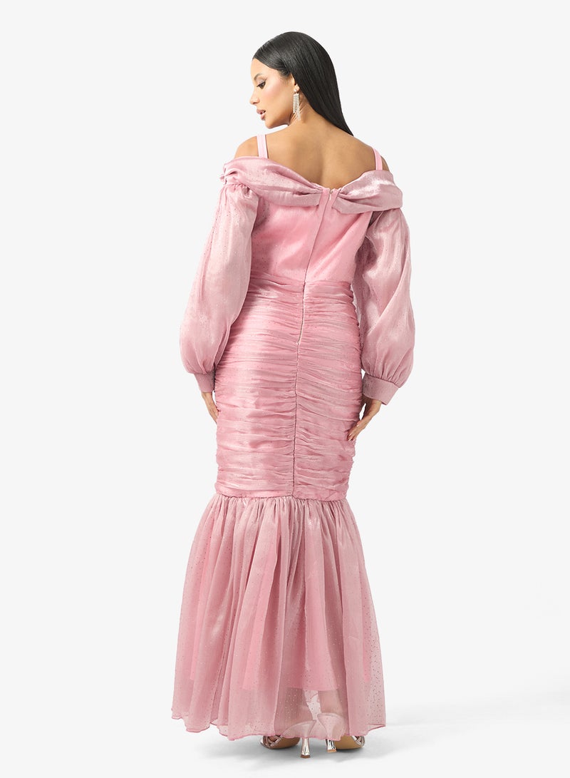 نمشي x فستان ميرميد مكشكش بكتف مكشوف - Image 2