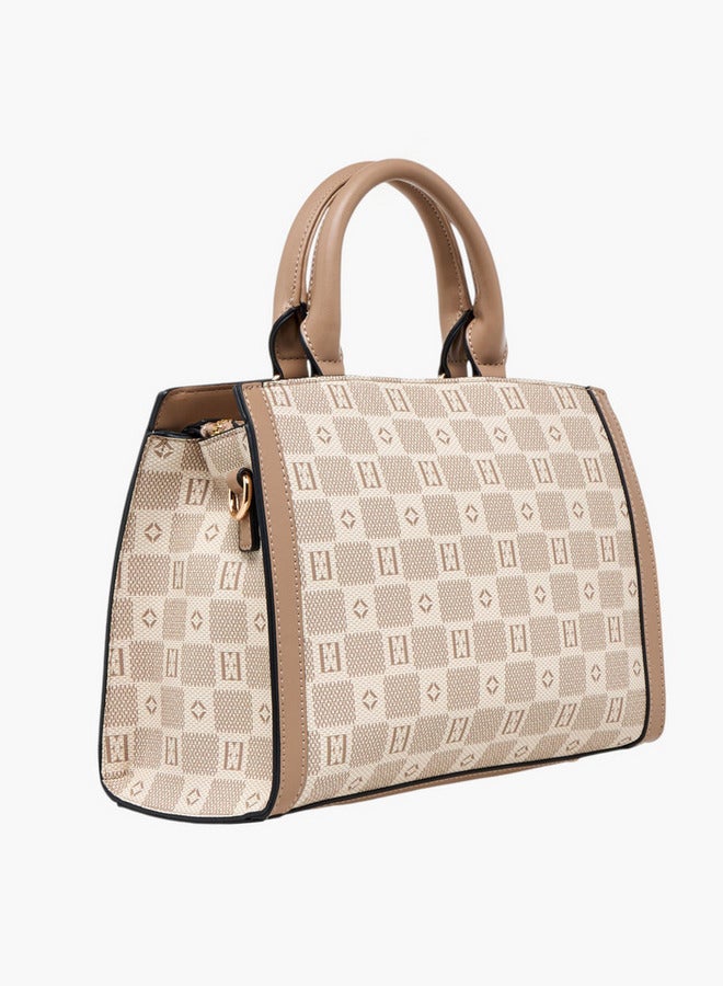 ELLE Monogram Print Tote Bag with Double Handle and Zip Closure  - Image 4