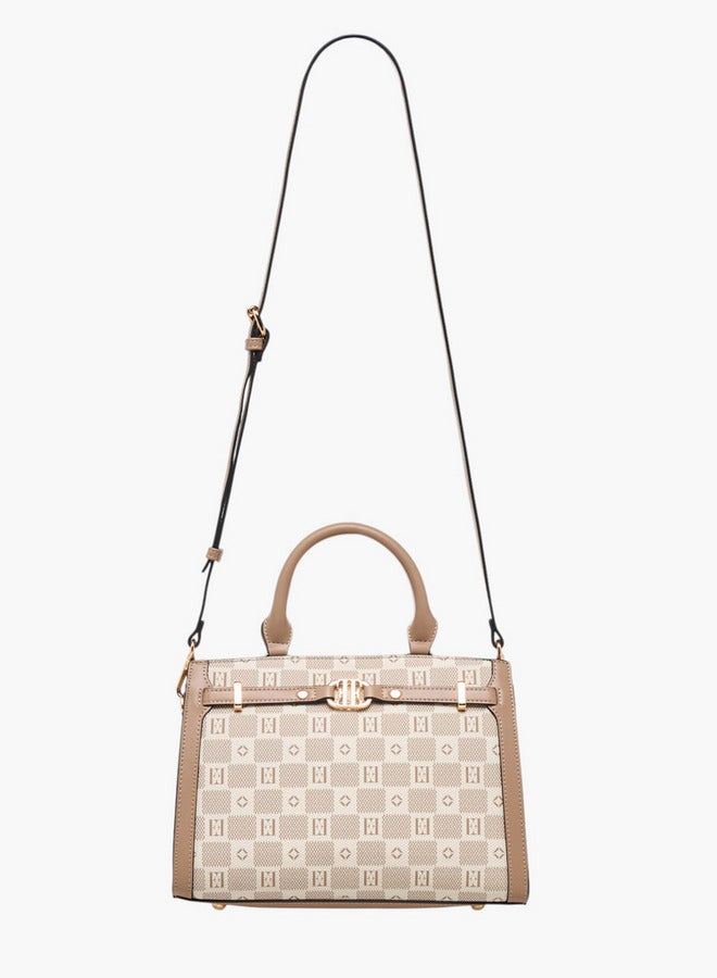 ELLE Monogram Print Tote Bag with Double Handle and Zip Closure  - Image 3