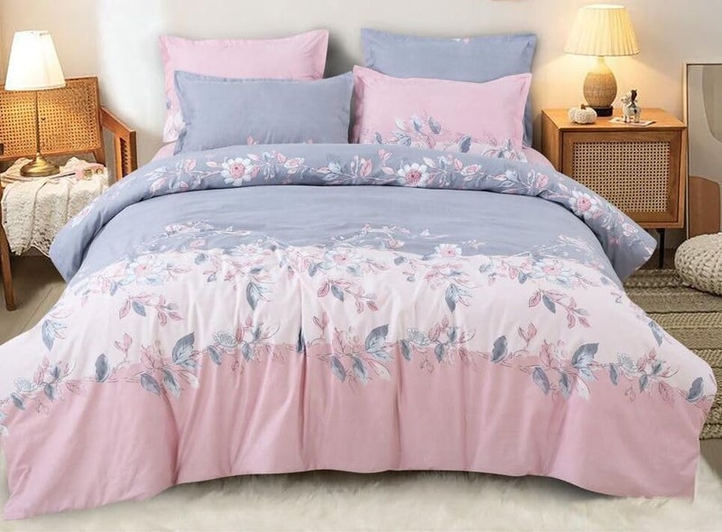 DECOR2ADMIRE مجموعة ملاءات سرير قطنية مطبوعة بحجم كوين من DECOR2ADMIRE بــ 300 خيط مع غطاءين وسادة للمنزل - (زهري مزهر، 90" x 100" مسطح) - Image 3