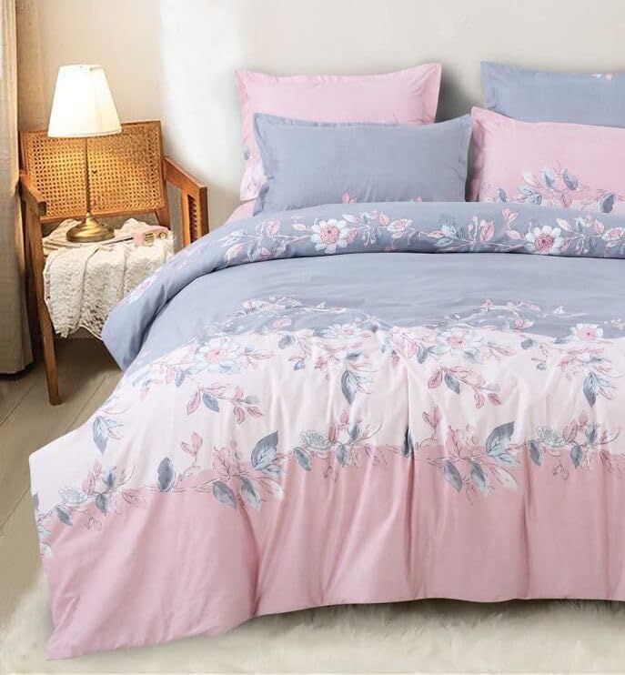 DECOR2ADMIRE مجموعة ملاءات سرير قطنية مطبوعة بحجم كوين من DECOR2ADMIRE بــ 300 خيط مع غطاءين وسادة للمنزل - (زهري مزهر، 90" x 100" مسطح) - Image 2