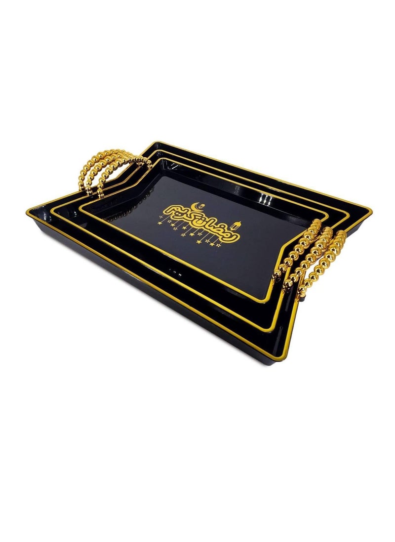 Generic - Ramadan Tray Set Bubbles Hand - 3 Different Sizes for Elegant Serving F (Black, Square) - Image 1