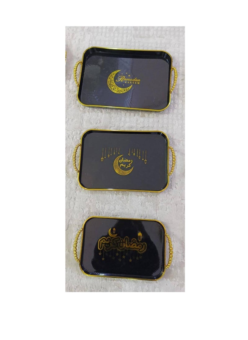 Generic - Ramadan Tray Set Bubbles Hand - 3 Different Sizes for Elegant Serving F (Black, Square) - Image 1