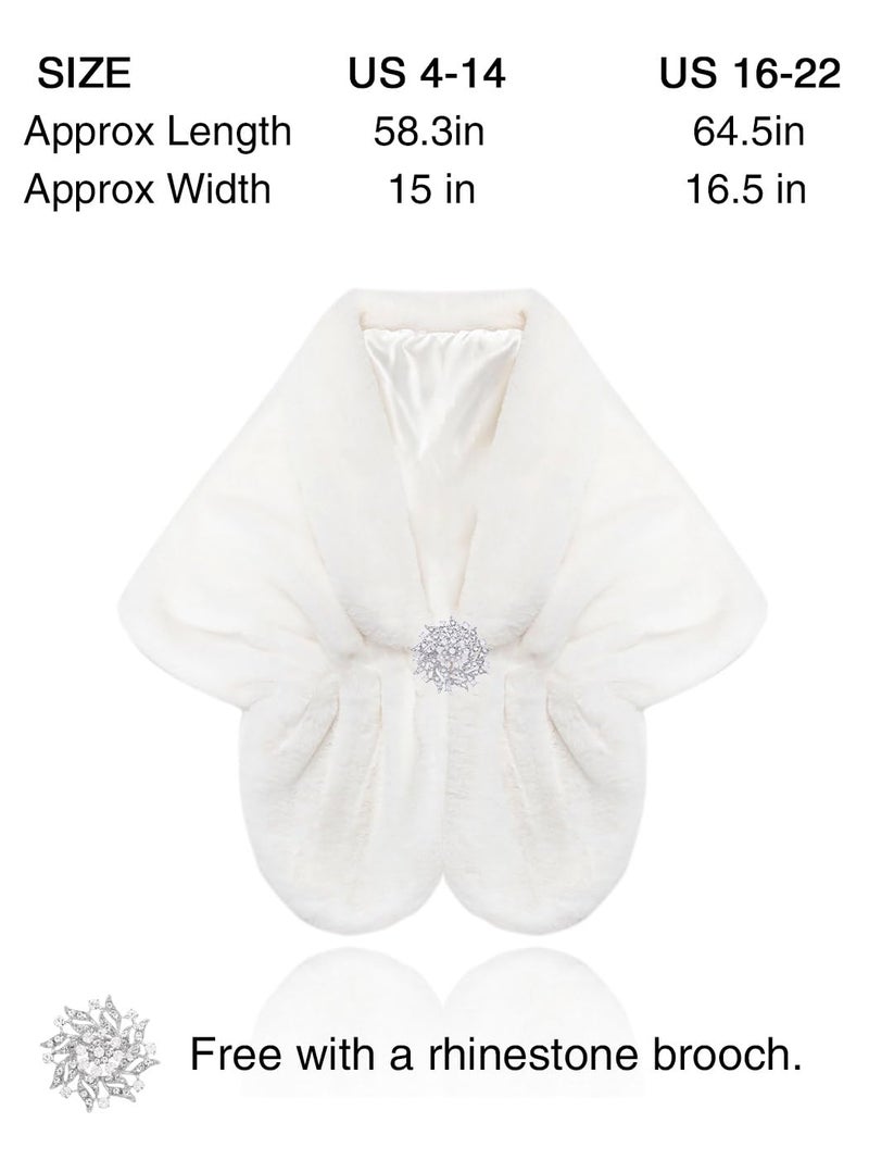 GORAIS Women's Wedding Faux Fur Shawls and Wraps Bridal Fur Scarf Stoles with Brooch for Bride and Bridesmaids (US 4-14(S-M), B White) - Image 5