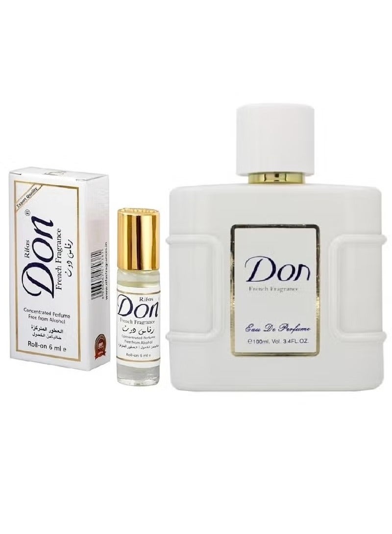 مجموعة عطر دون أو دو برفيوم 100 مل + عطر دون مركز رول اون برفيوم خالي من الكحول 6 مل