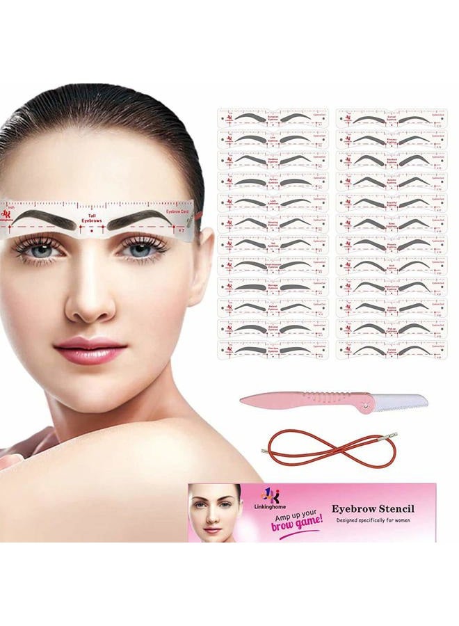 Linkinghome قالب حواجب، مجموعة تشكيل الحواجب 24، قالب حواجب قابل لإعادة الاستخدام مع حزام، مكياج في 3 دقائق، مناسب لـ 98% - Image 1