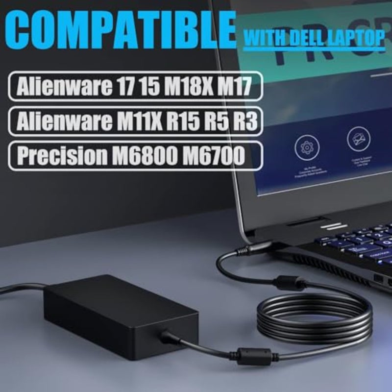 شاحن كمبيوتر محمول بقدرة 240 وات لأجهزة الكمبيوتر المحمولة Dell Precision وAlienware، وغطاء بلاستيكي أسود، وتوافق سريع مع الشحن - Image 2