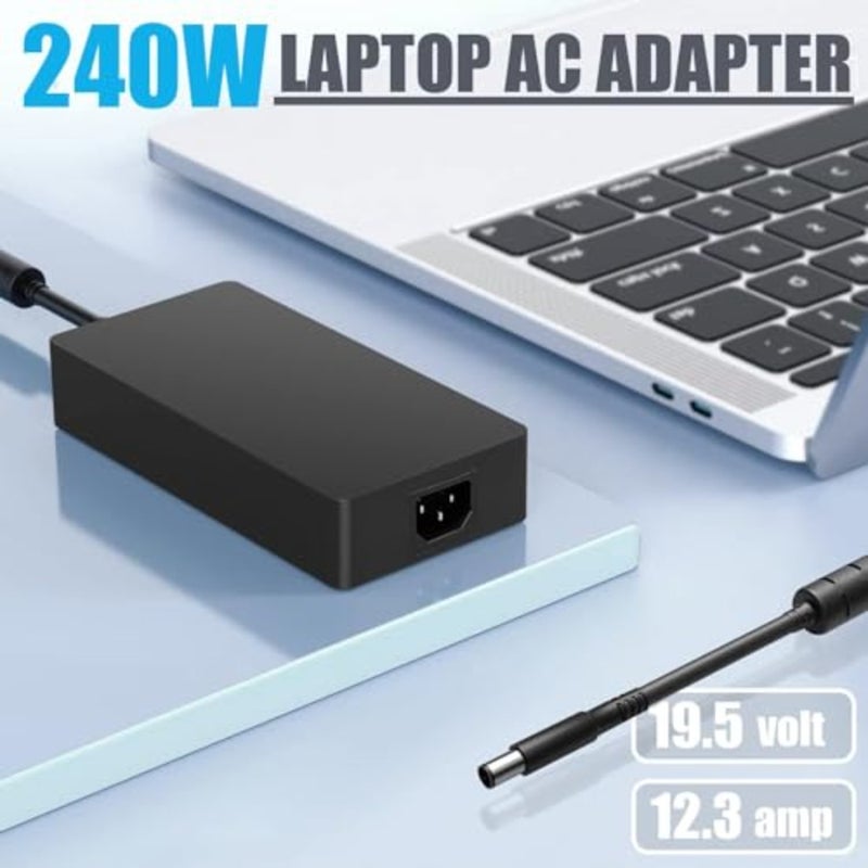 شاحن كمبيوتر محمول بقدرة 240 وات لأجهزة الكمبيوتر المحمولة Dell Precision وAlienware، وغطاء بلاستيكي أسود، وتوافق سريع مع الشحن - Image 3