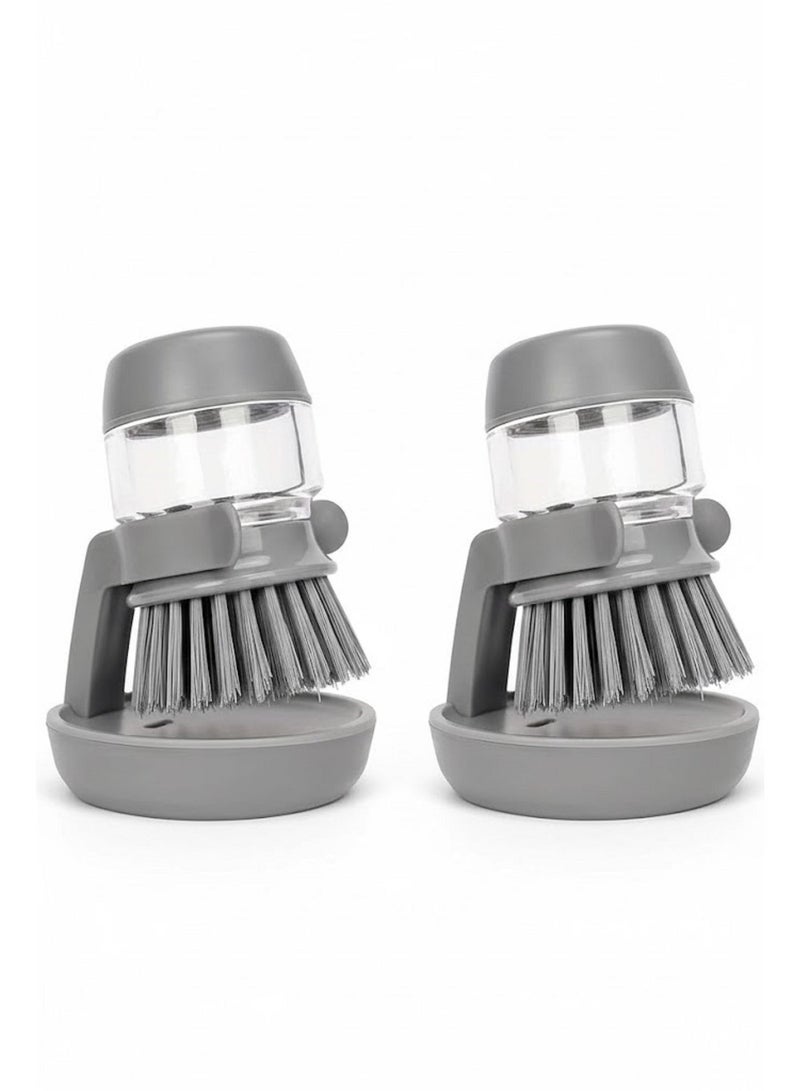 قطعتين من فرشاة تنظيف يدوية لتوزيع الصابون مع صينية تجميع التنقيط، فرشاة غسيل للأطباق والأواني والمقالي وتنظيف الأحواض، فرش تنظيف منزلية سهلة الإمساك، مجموعة حامل تخزين لفرشاة تنظيف المطبخ - Image 1