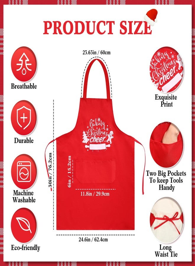 Toulite 12 Pcs Christmas Apron Bulk Adjustable Red Christmas Apron with 2 Pocket Baking Xmas Cheer Chef Aprons Unisex BBQ Bib for Men Women Cooking Kitchen(Polyester,Cheer Style) - Image 2