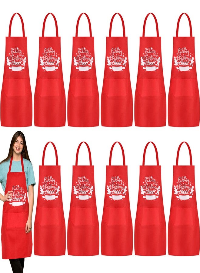Toulite 12 Pcs Christmas Apron Bulk Adjustable Red Christmas Apron with 2 Pocket Baking Xmas Cheer Chef Aprons Unisex BBQ Bib for Men Women Cooking Kitchen(Polyester,Cheer Style) - Image 1