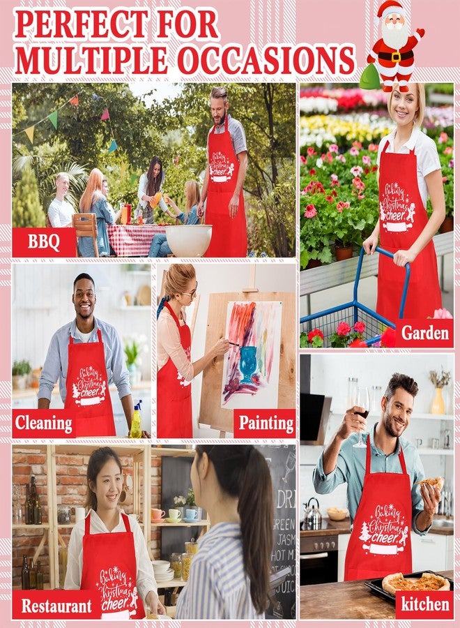 Toulite 12 Pcs Christmas Apron Bulk Adjustable Red Christmas Apron with 2 Pocket Baking Xmas Cheer Chef Aprons Unisex BBQ Bib for Men Women Cooking Kitchen(Polyester,Cheer Style) - Image 5