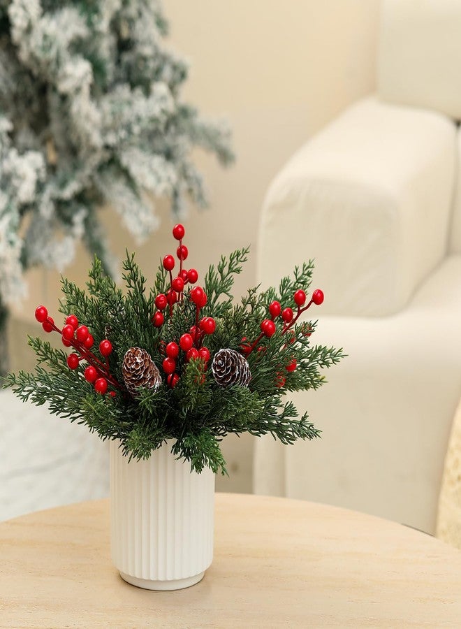 HOMCDALY Christmas Artificial Pine Branches with Red Berry and Pinecone for Tabletop Christmas Decorations, Fake Plants with Ceramic Pot, Small Chritstmas Tree for Home Décor, Christmas Decor Indoor - Image 5