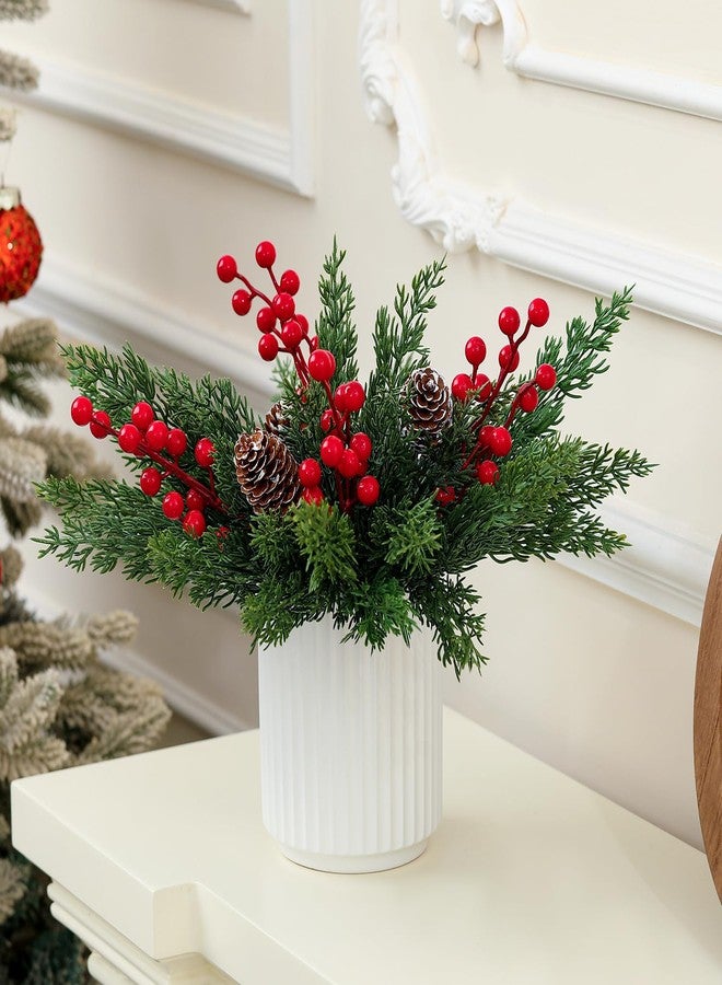 HOMCDALY Christmas Artificial Pine Branches with Red Berry and Pinecone for Tabletop Christmas Decorations, Fake Plants with Ceramic Pot, Small Chritstmas Tree for Home Décor, Christmas Decor Indoor - Image 2