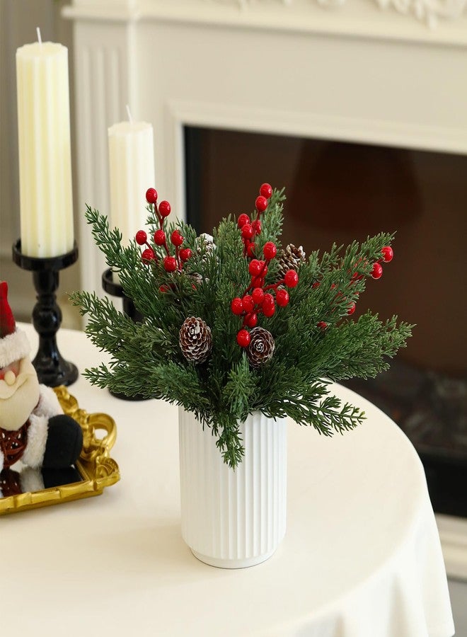 HOMCDALY Christmas Artificial Pine Branches with Red Berry and Pinecone for Tabletop Christmas Decorations, Fake Plants with Ceramic Pot, Small Chritstmas Tree for Home Décor, Christmas Decor Indoor - Image 1
