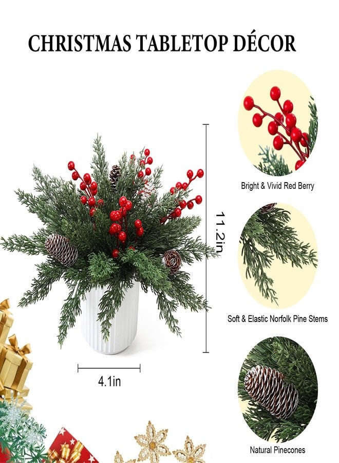 HOMCDALY Christmas Artificial Pine Branches with Red Berry and Pinecone for Tabletop Christmas Decorations, Fake Plants with Ceramic Pot, Small Chritstmas Tree for Home Décor, Christmas Decor Indoor - Image 4