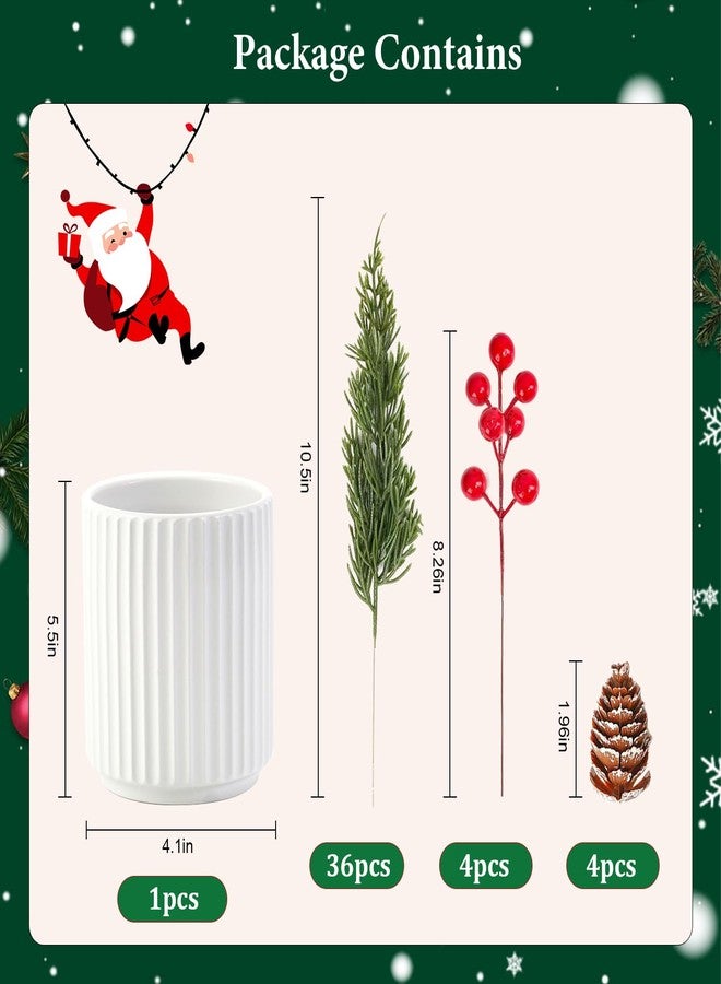HOMCDALY Christmas Artificial Pine Branches with Red Berry and Pinecone for Tabletop Christmas Decorations, Fake Plants with Ceramic Pot, Small Chritstmas Tree for Home Décor, Christmas Decor Indoor - Image 3