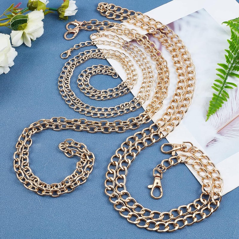 comfrt 3 Sizes Metal Bag Chain Strap, Replacement Flat Purse Chain Strap Shoulder Bag Chain Straps Cross Body Replacement Chain Clutch Bag Chain with Metal Buckles(49.6/50/50.4inches), Gold - Image 2